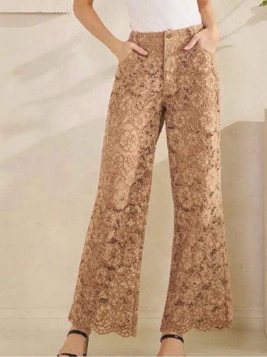 Oli & Hali Pants - Oli & Hali Lace Wide-Leg Pants in Beige
